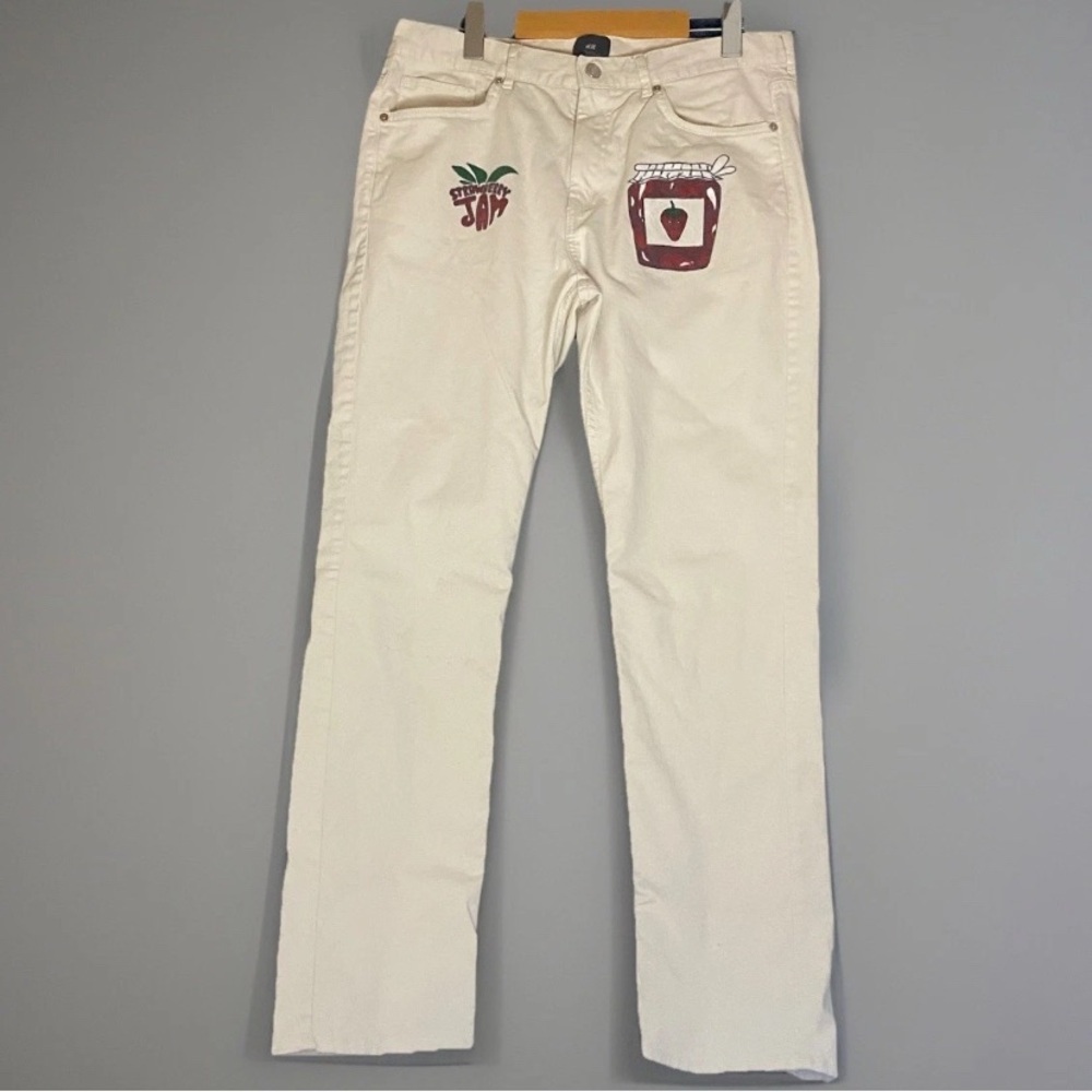 Strawberry Jam‎ Graphic Print Off White Women’s Jeans 33x32 Cherry Girl Y2K